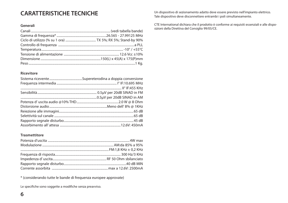 Caratteristiche tecniche | MIDLAND 248XL User Manual | Page 8 / 56