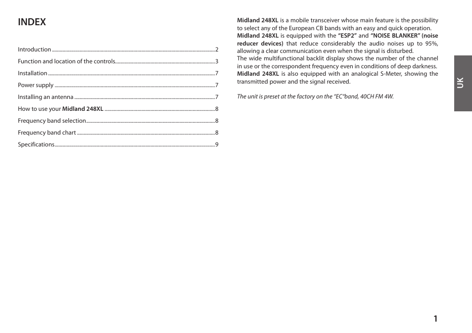 Index | MIDLAND 248XL User Manual | Page 9 / 56