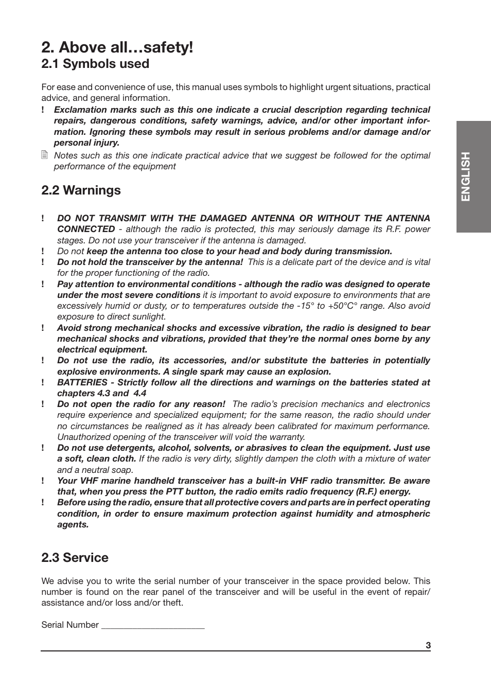 Above all…safety, 1 symbols used, 2 warnings | 3 service | MIDLAND Atlantic XT User Manual | Page 19 / 110