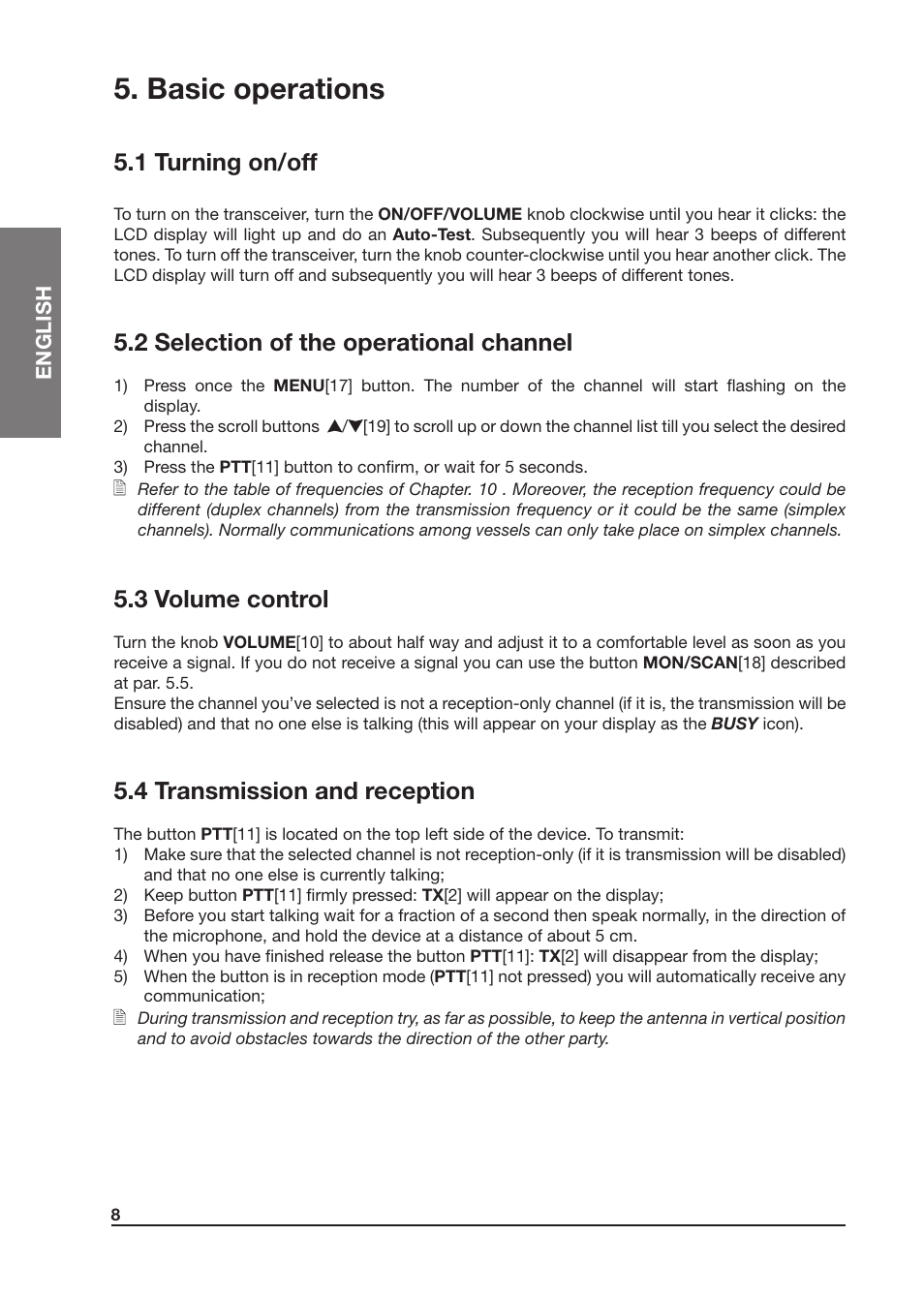 Basic operations, 1 turning on/off, 2 selection of the operational channel | 3 volume control, 4 transmission and reception | MIDLAND Atlantic XT User Manual | Page 24 / 110