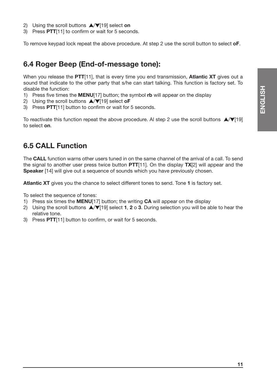 4 roger beep (end-of-message tone), 5 call function | MIDLAND Atlantic XT User Manual | Page 27 / 110