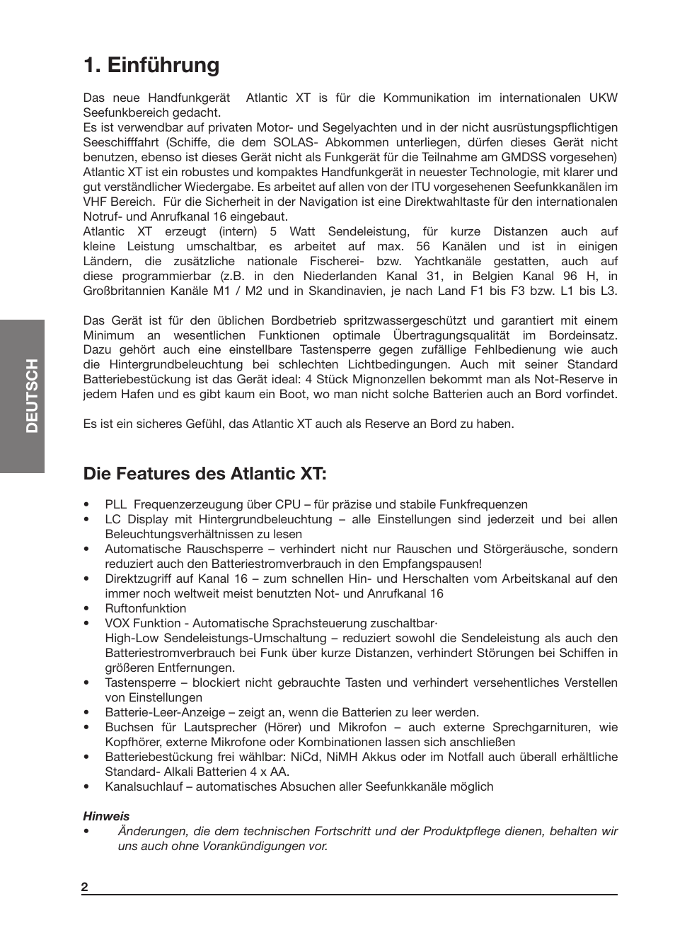 Einführung, Die features des atlantic xt | MIDLAND Atlantic XT User Manual | Page 32 / 110