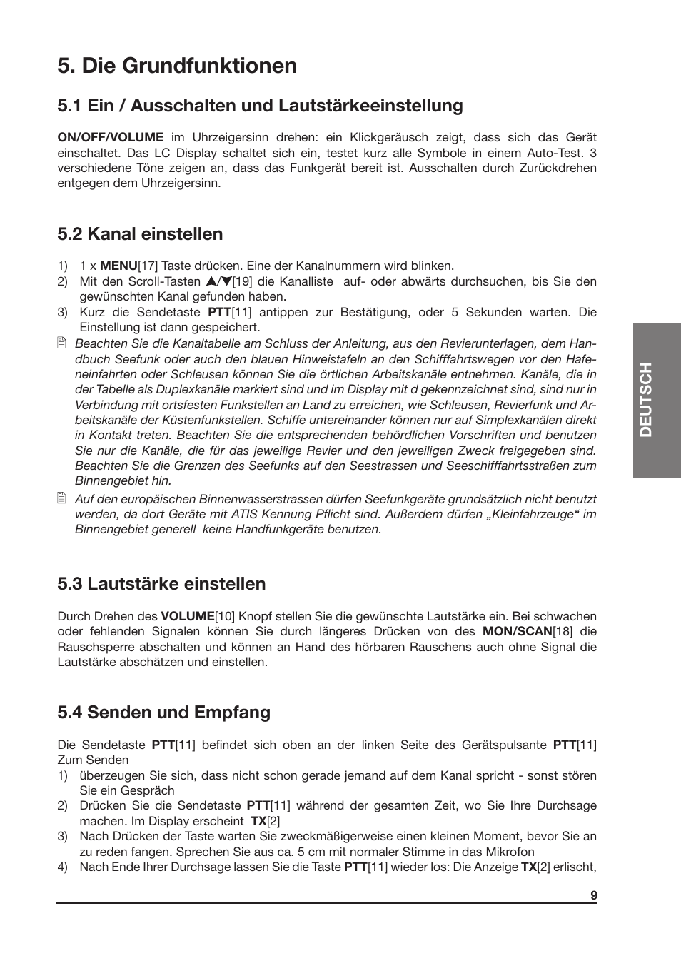 Die grundfunktionen, 1 ein / ausschalten und lautstärkeeinstellung, 2 kanal einstellen | 3 lautstärke einstellen, 4 senden und empfang | MIDLAND Atlantic XT User Manual | Page 39 / 110