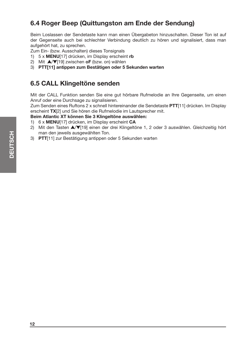 4 roger beep (quittungston am ende der sendung), 5 call klingeltöne senden | MIDLAND Atlantic XT User Manual | Page 42 / 110