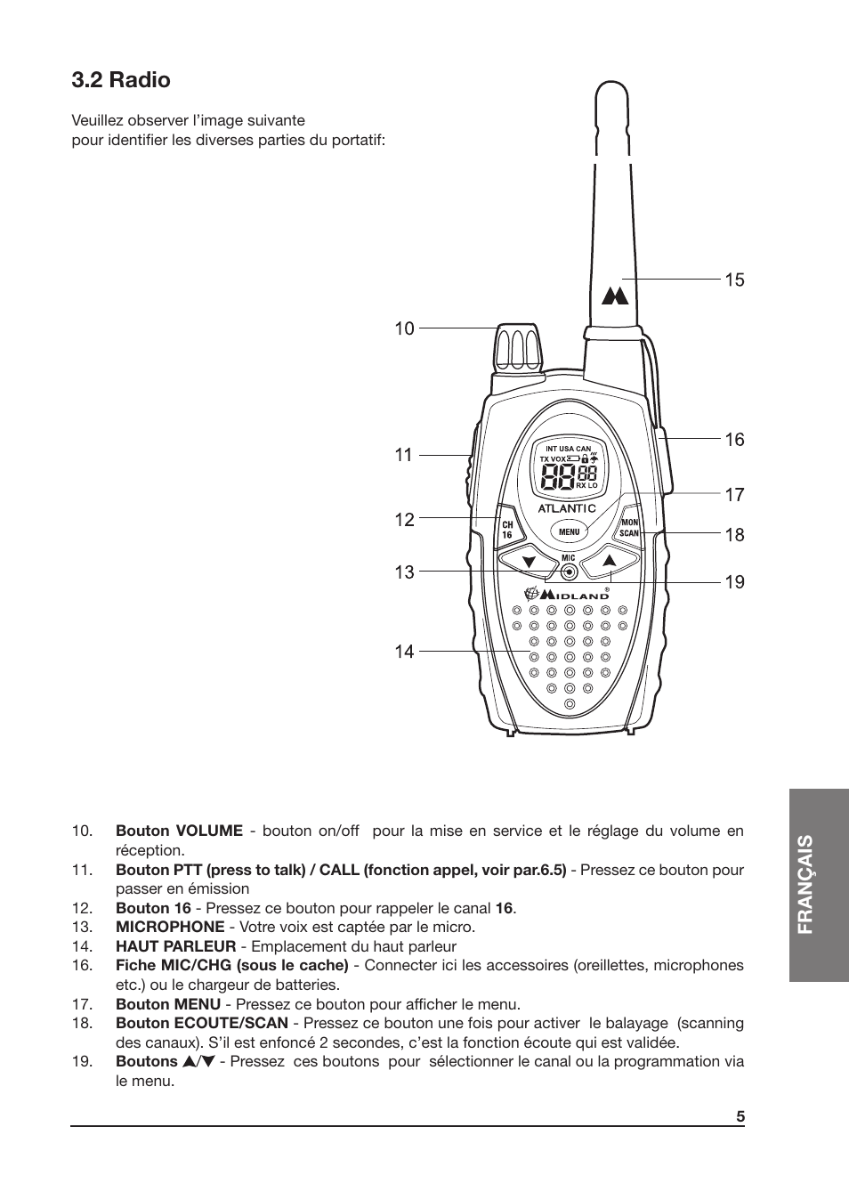 2 radio, Français | MIDLAND Atlantic XT User Manual | Page 67 / 110