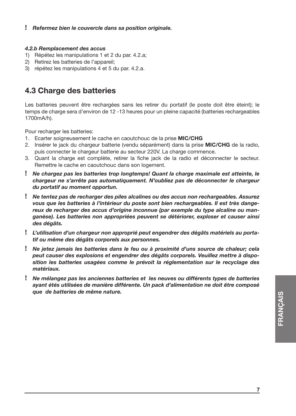 3 charge des batteries | MIDLAND Atlantic XT User Manual | Page 69 / 110