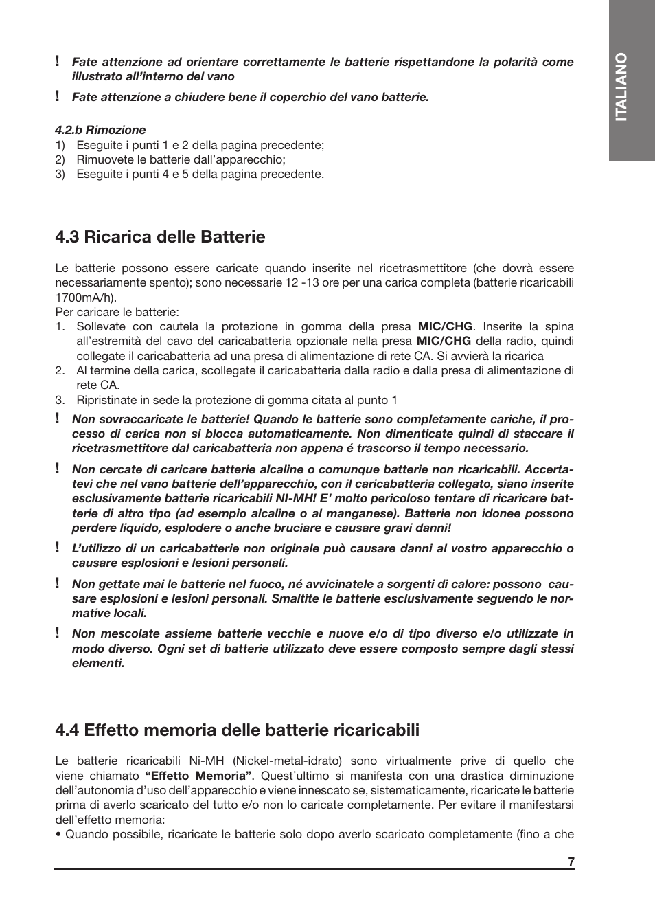 3 ricarica delle batterie | MIDLAND Atlantic XT User Manual | Page 7 / 110