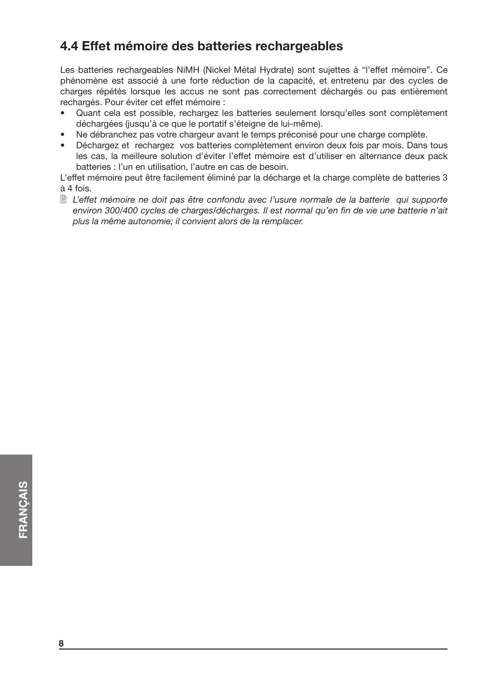 4 effet mémoire des batteries rechargeables | MIDLAND Atlantic XT User Manual | Page 70 / 110