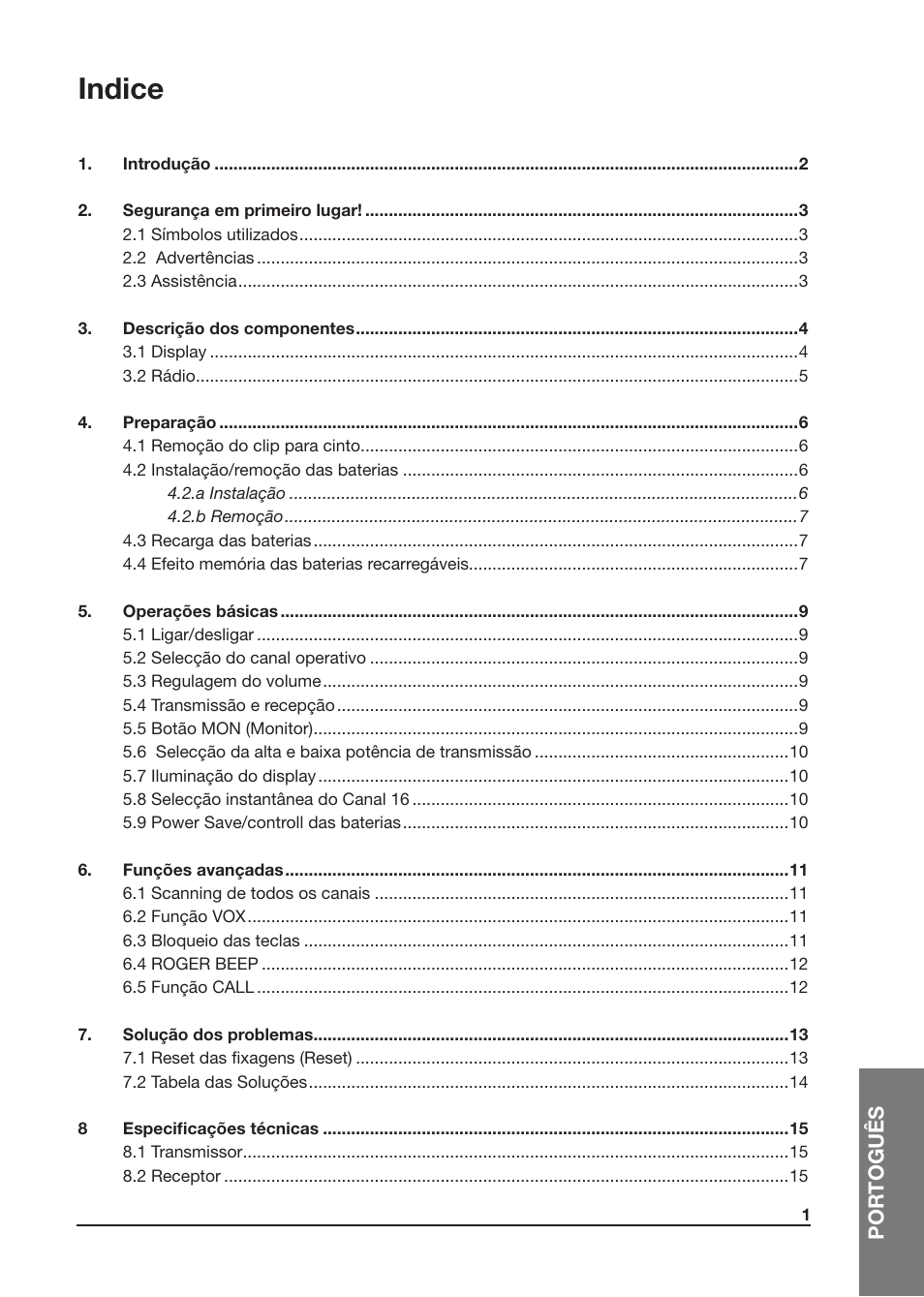 Indice, Por toguês | MIDLAND Atlantic XT User Manual | Page 79 / 110