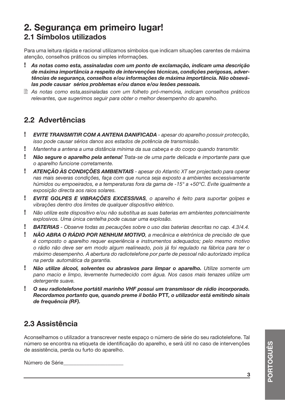Segurança em primeiro lugar, 1 símbolos utilizados, 2 advertências | 3 assistência | MIDLAND Atlantic XT User Manual | Page 81 / 110