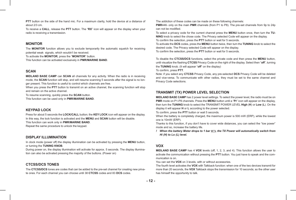 MIDLAND Base Camp446 User Manual | Page 12 / 71