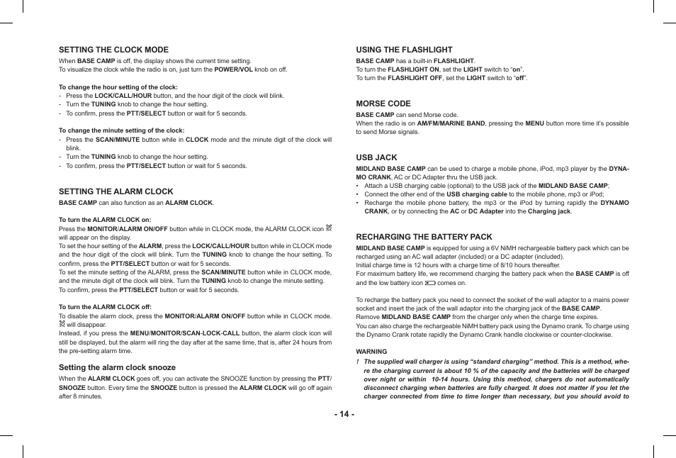 MIDLAND Base Camp446 User Manual | Page 14 / 71