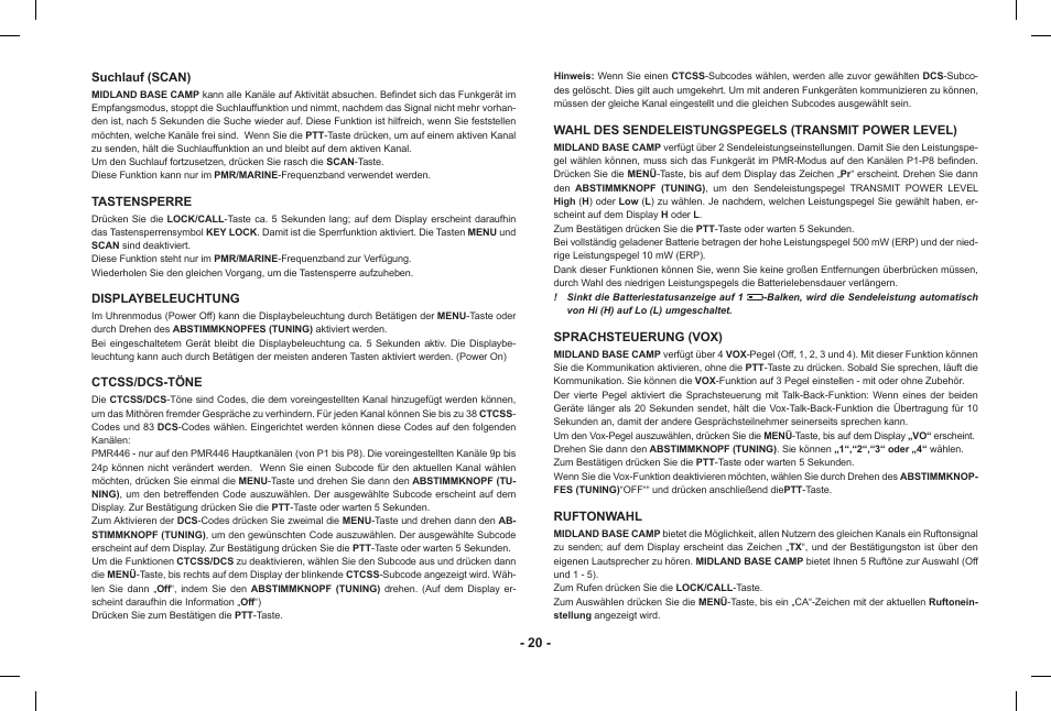 MIDLAND Base Camp446 User Manual | Page 20 / 71
