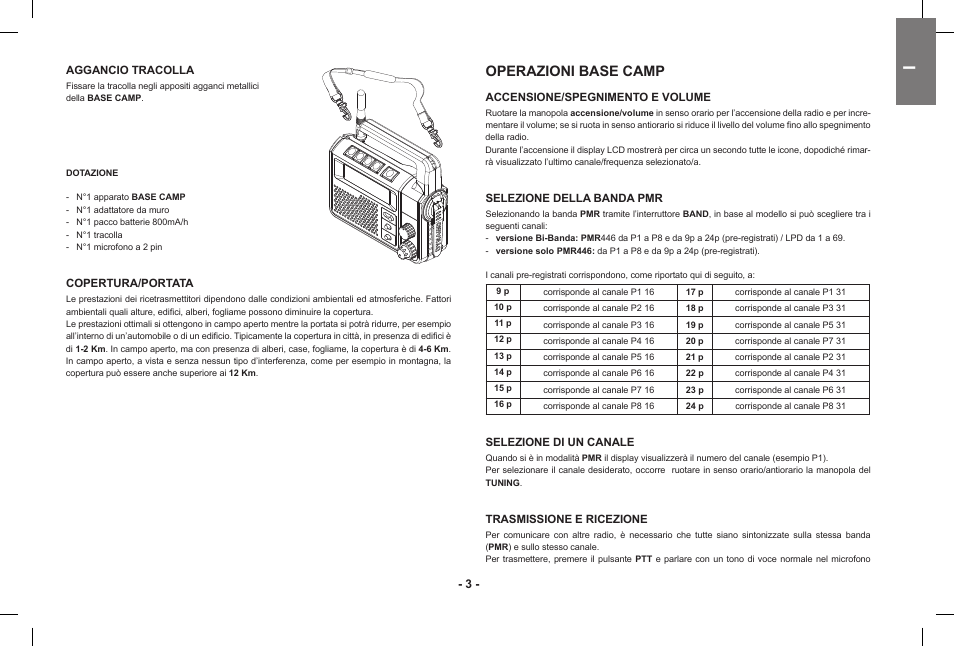 Operazioni base camp | MIDLAND Base Camp446 User Manual | Page 3 / 71