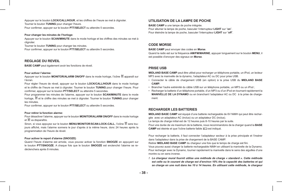 MIDLAND Base Camp446 User Manual | Page 38 / 71