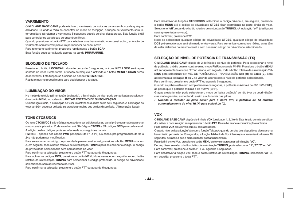 MIDLAND Base Camp446 User Manual | Page 44 / 71