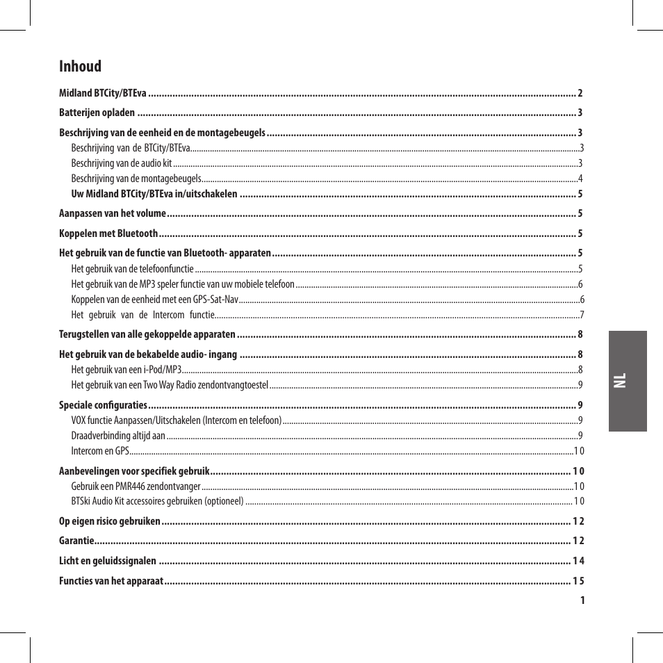 Nl inhoud | MIDLAND BT City User Manual | Page 115 / 162