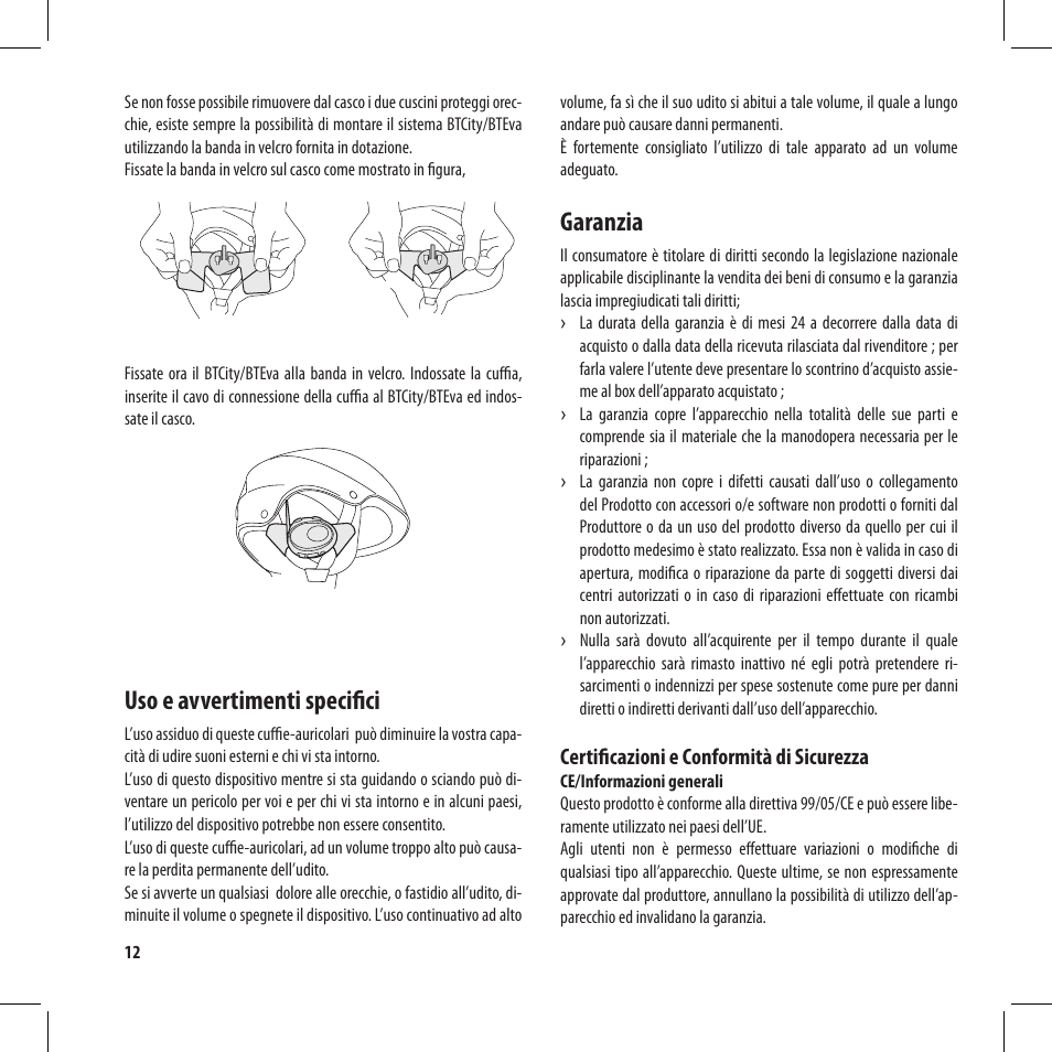 Uso e avvertimenti specifici, Garanzia | MIDLAND BT City User Manual | Page 12 / 162