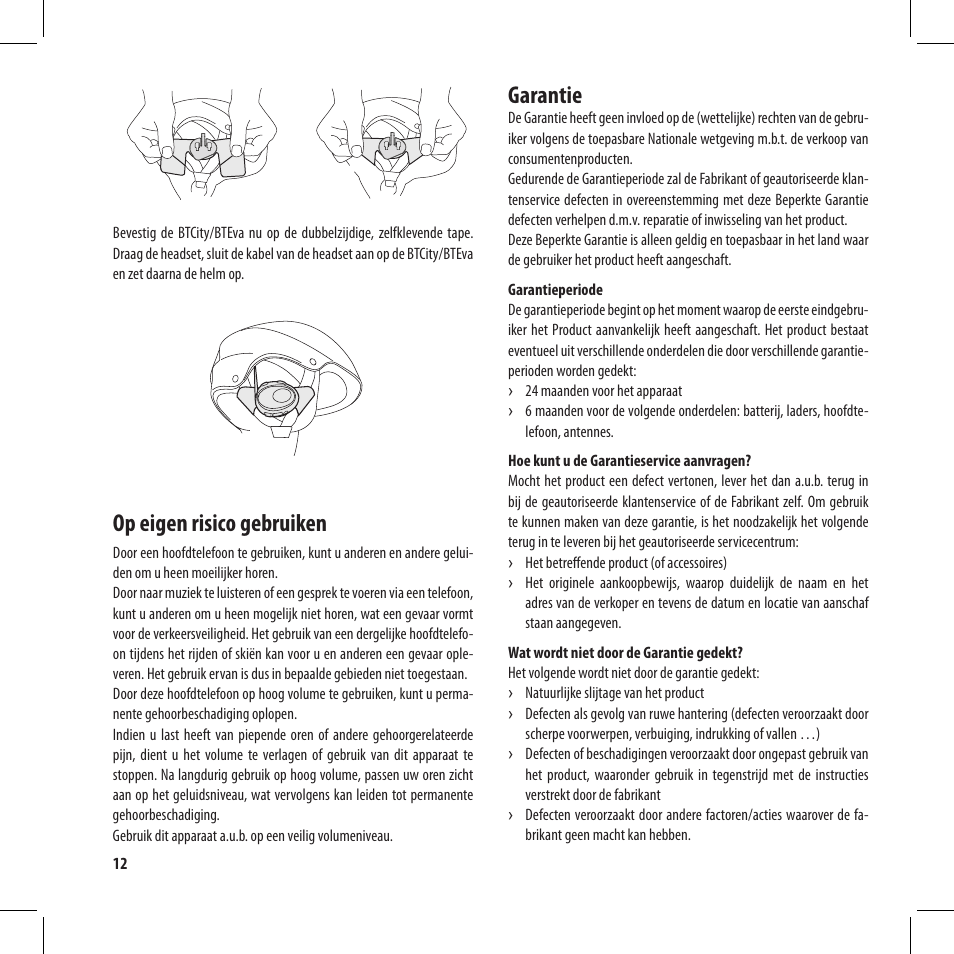 Op eigen risico gebruiken, Garantie | MIDLAND BT City User Manual | Page 126 / 162