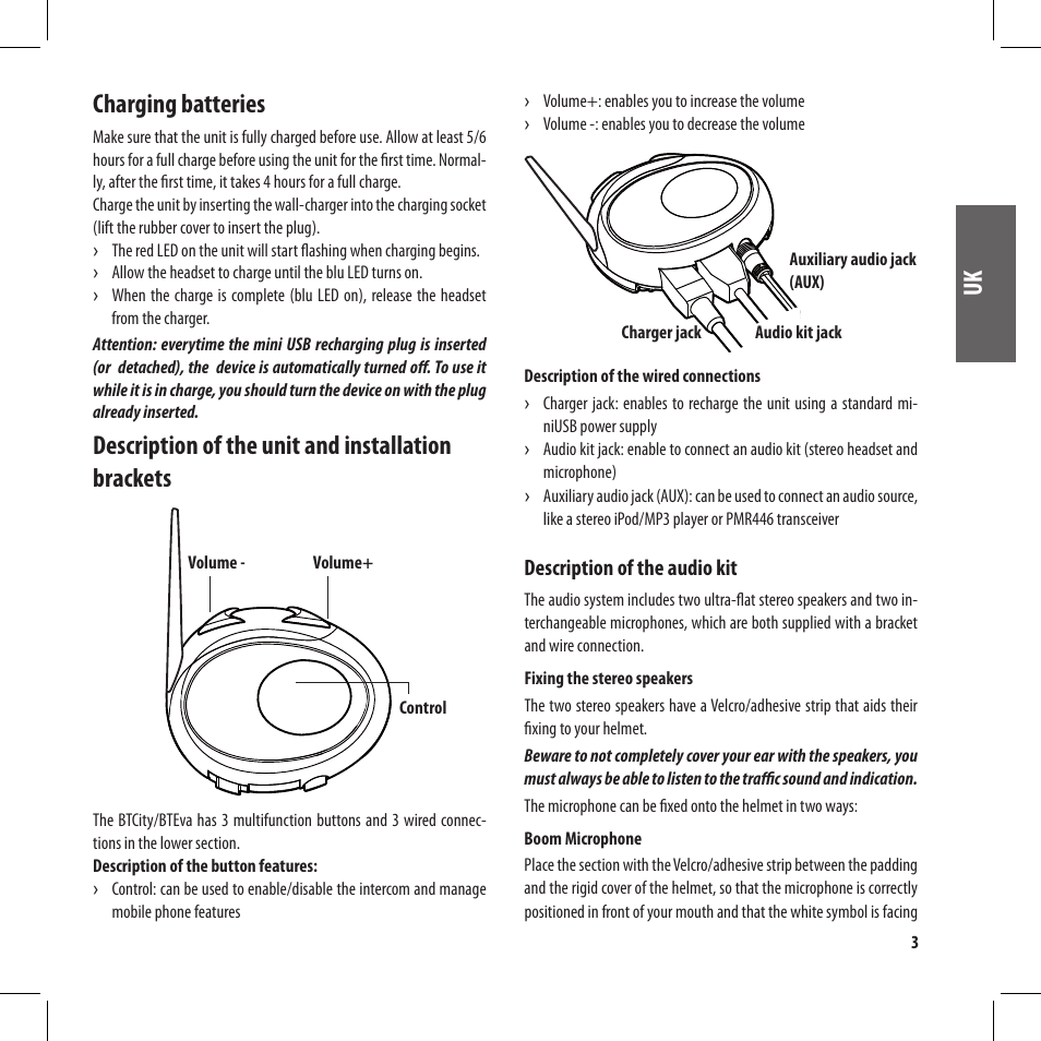 Charging batteries, Description of the unit and installation brackets | MIDLAND BT City User Manual | Page 19 / 162