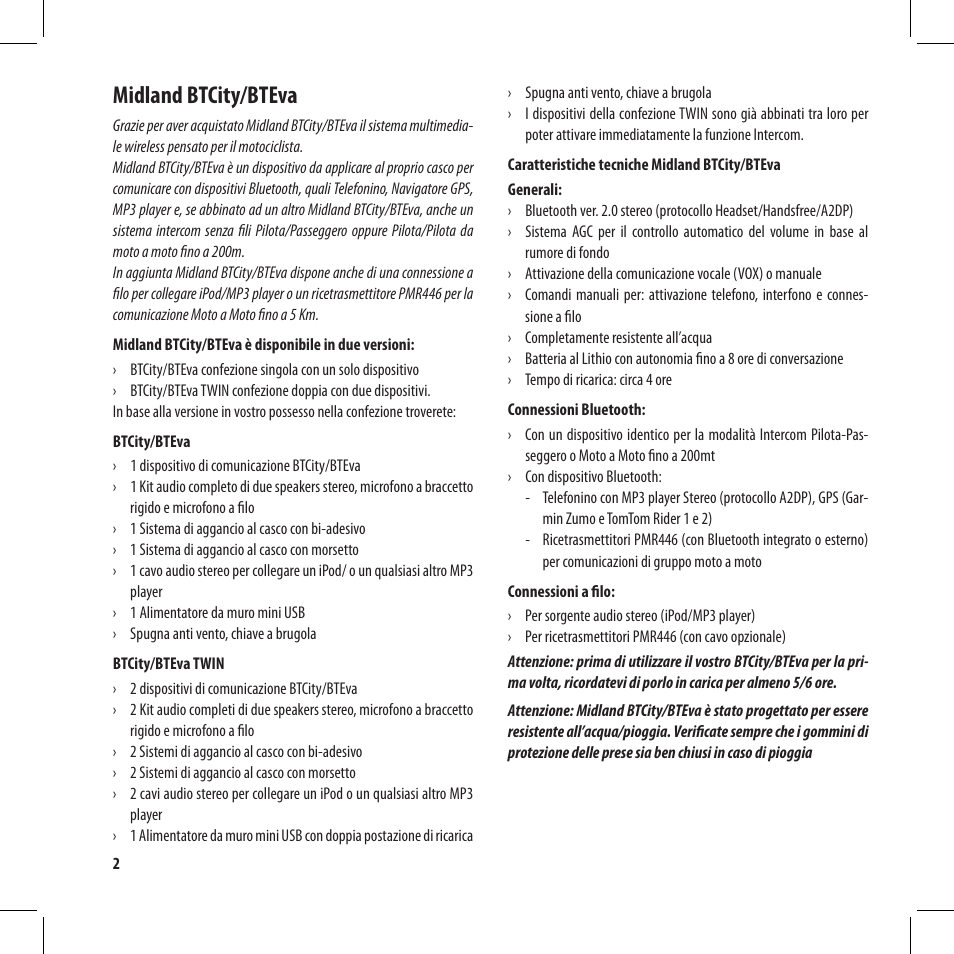 Midland btcity/bteva | MIDLAND BT City User Manual | Page 2 / 162