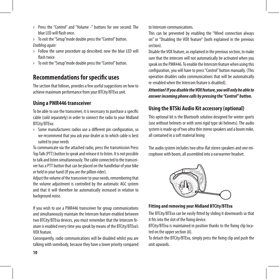 Recommendations for specific uses | MIDLAND BT City User Manual | Page 26 / 162
