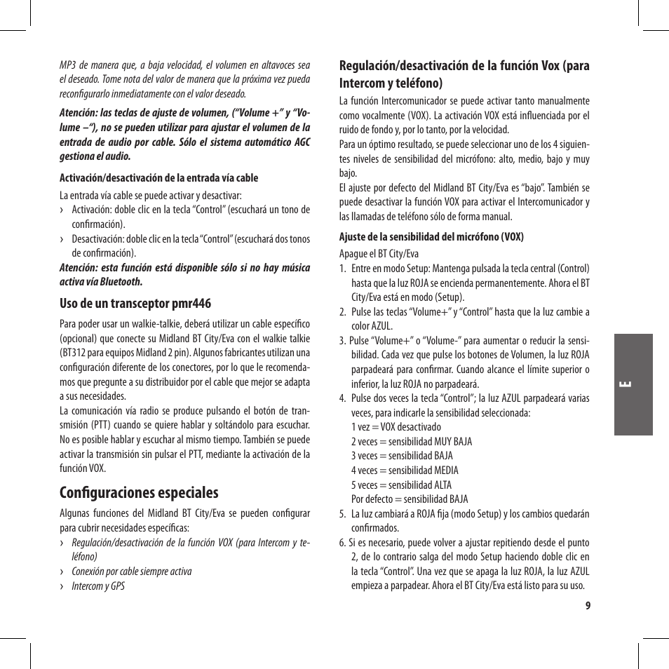 Configuraciones especiales | MIDLAND BT City User Manual | Page 57 / 162