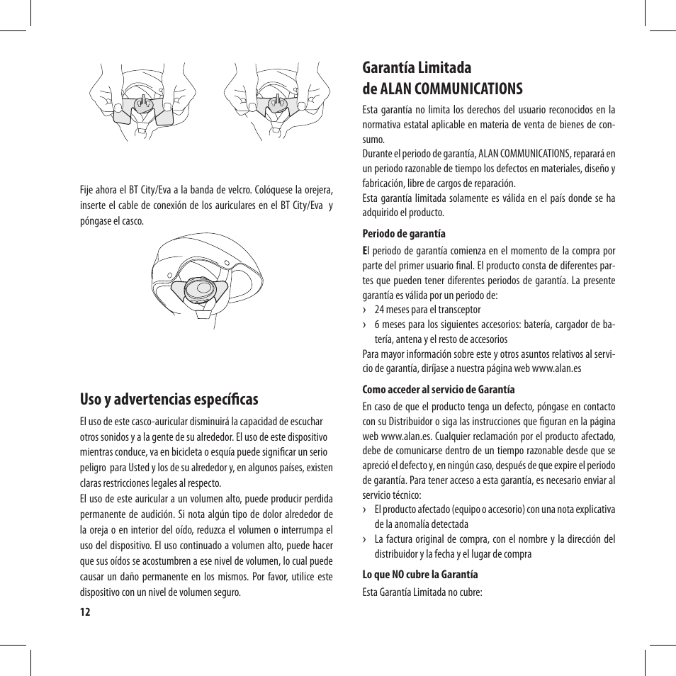 Uso y advertencias específicas, Garantía limitada de alan communications | MIDLAND BT City User Manual | Page 60 / 162