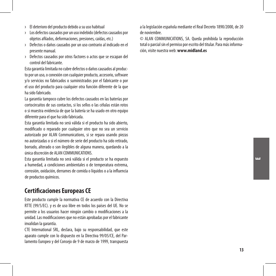 Certificaciones europeas ce | MIDLAND BT City User Manual | Page 61 / 162