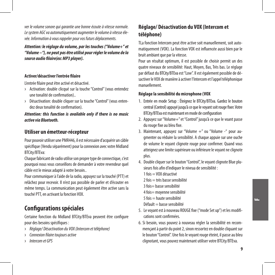 Configurations spéciales | MIDLAND BT City User Manual | Page 73 / 162