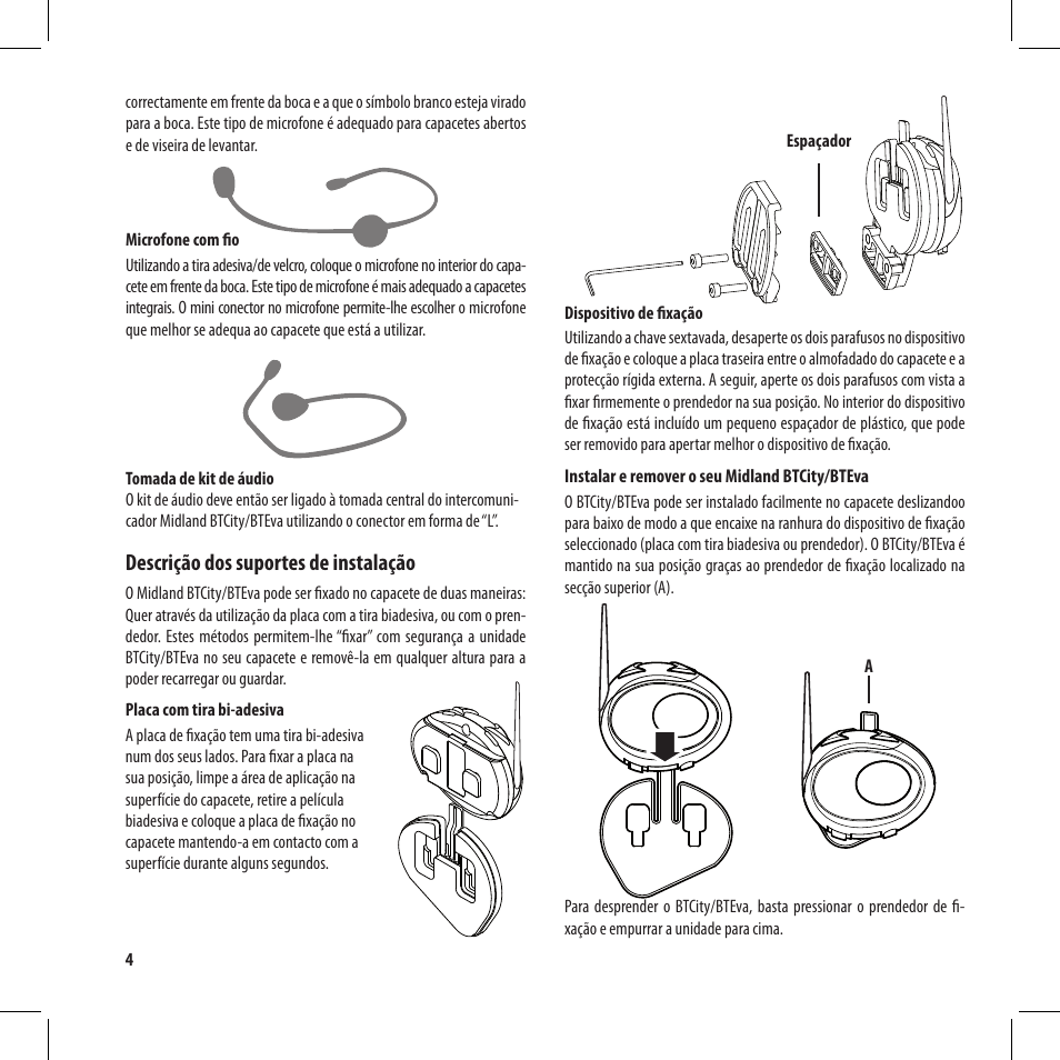 Descrição dos suportes de instalação | MIDLAND BT City User Manual | Page 84 / 162