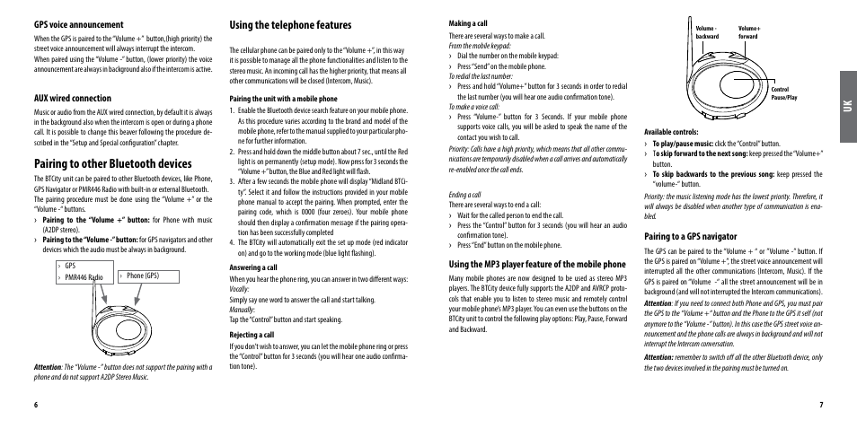 Pairing to other bluetooth devices, Using the telephone features | MIDLAND BT City (Vers. 14.03.2013) User Manual | Page 4 / 9