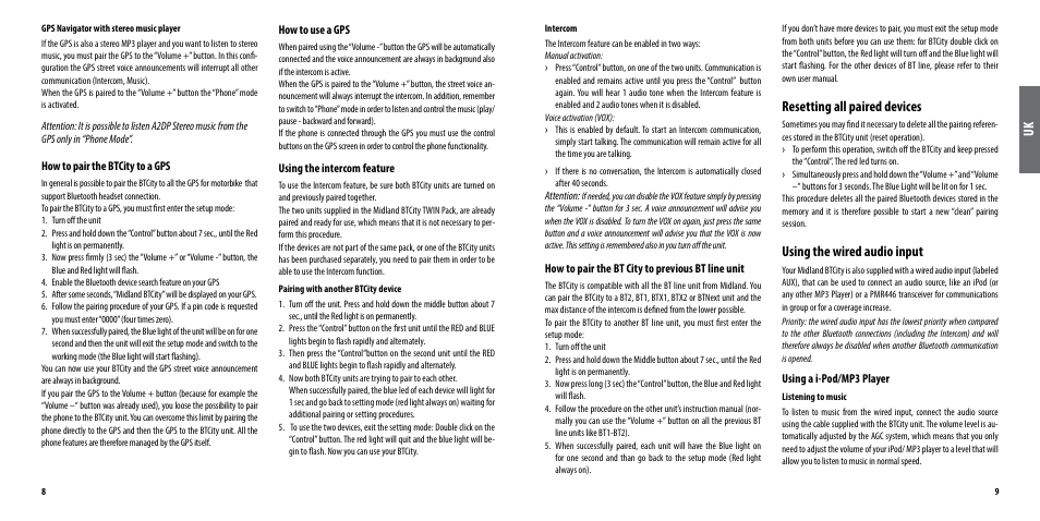 Resetting all paired devices, Using the wired audio input | MIDLAND BT City (Vers. 14.03.2013) User Manual | Page 5 / 9