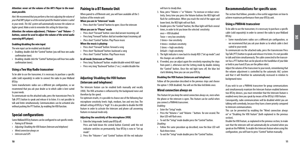 Recommendations for specific uses, Special configurations, Pairing to a bt remote unit | MIDLAND BT City (Vers. 14.03.2013) User Manual | Page 6 / 9