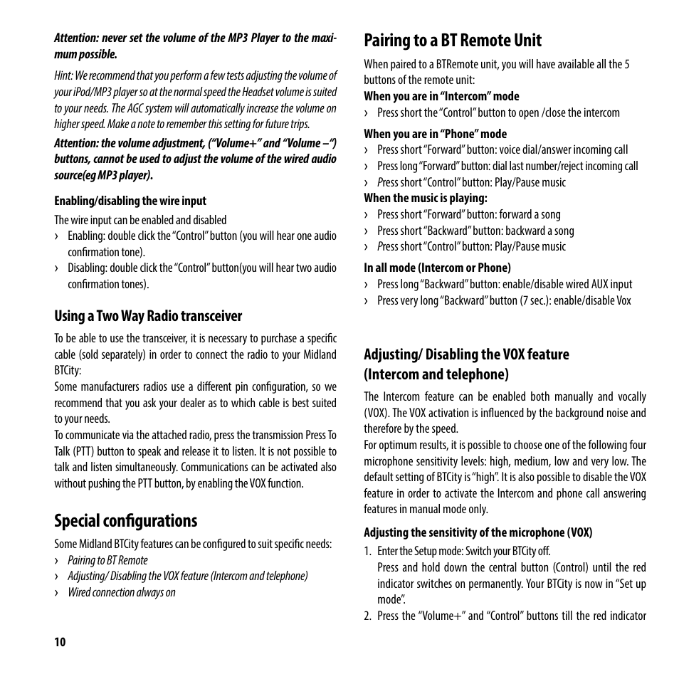 Special configurations, Pairing to a bt remote unit | MIDLAND BT City UK (Vers. 14.03.2013) User Manual | Page 11 / 16