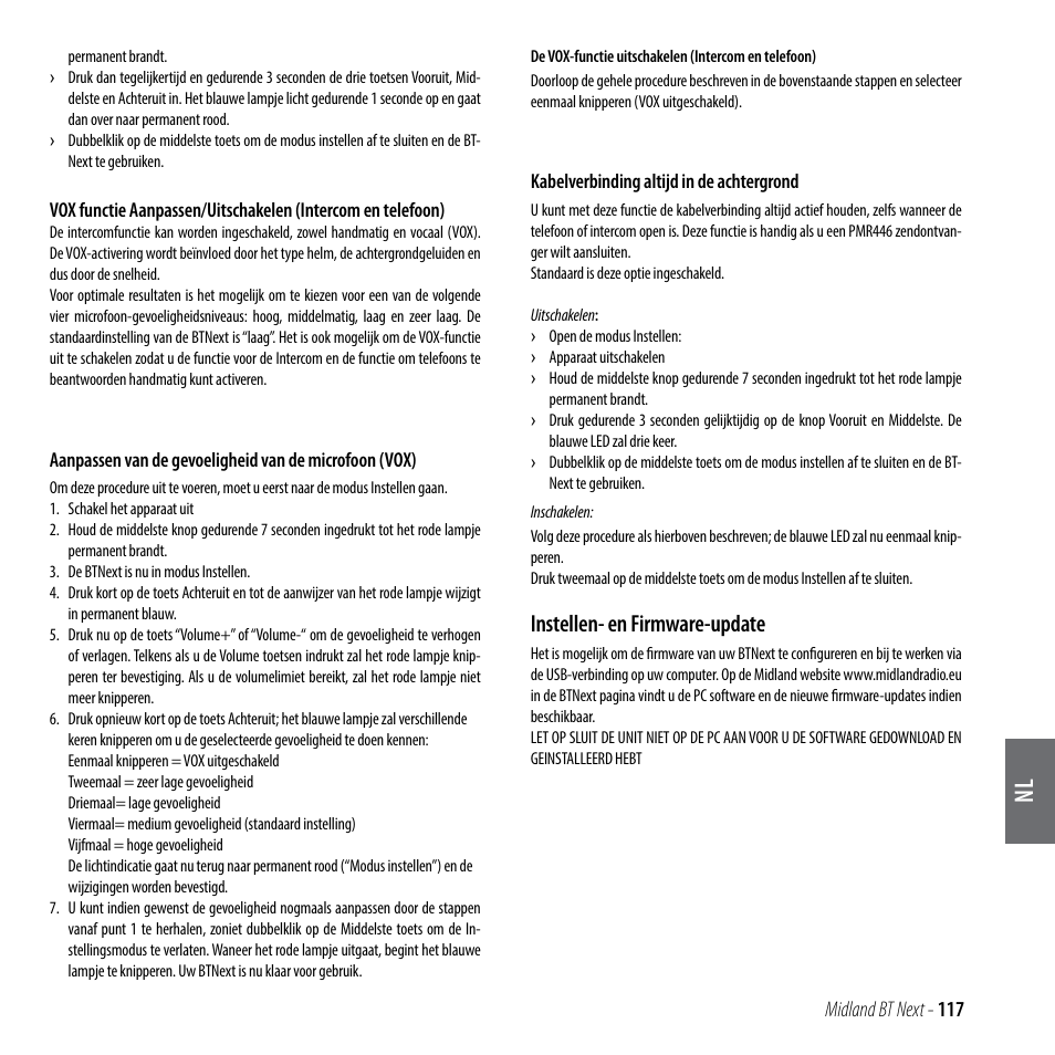 Instellen- en firmware-update | MIDLAND BT Next 2.0 User Manual | Page 118 / 136