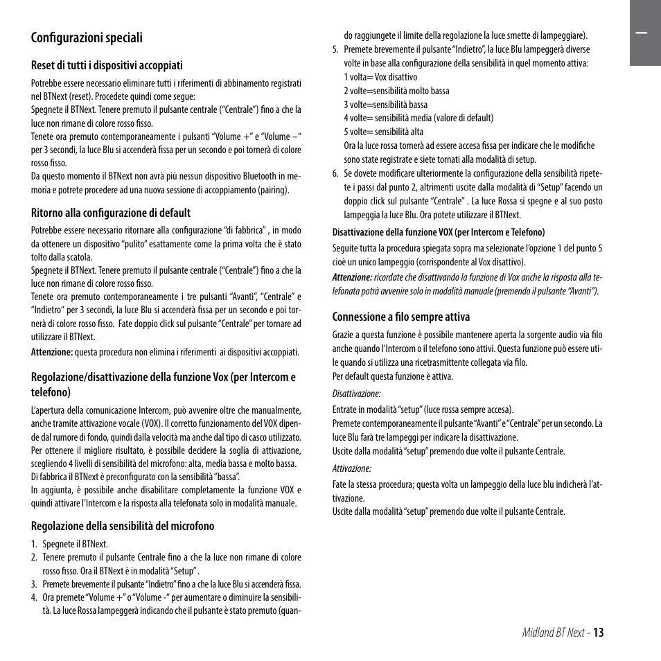 Configurazioni speciali | MIDLAND BT Next 2.0 User Manual | Page 14 / 136