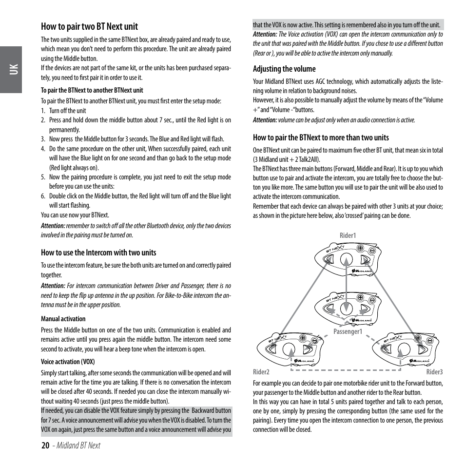 How to pair two bt next unit | MIDLAND BT Next 2.0 User Manual | Page 21 / 136