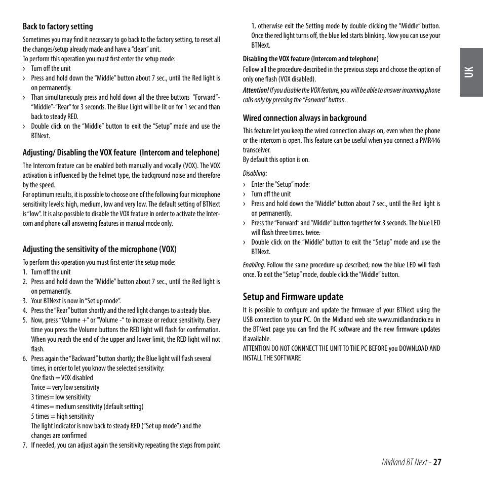 Setup and firmware update | MIDLAND BT Next 2.0 User Manual | Page 28 / 136