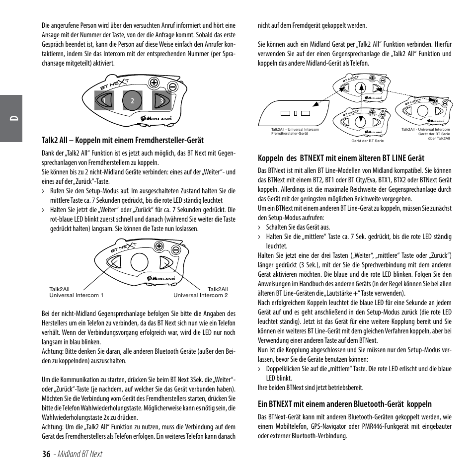 36 - midland bt next, Koppeln des btnext mit einem älteren bt line gerät | MIDLAND BT Next 2.0 User Manual | Page 37 / 136