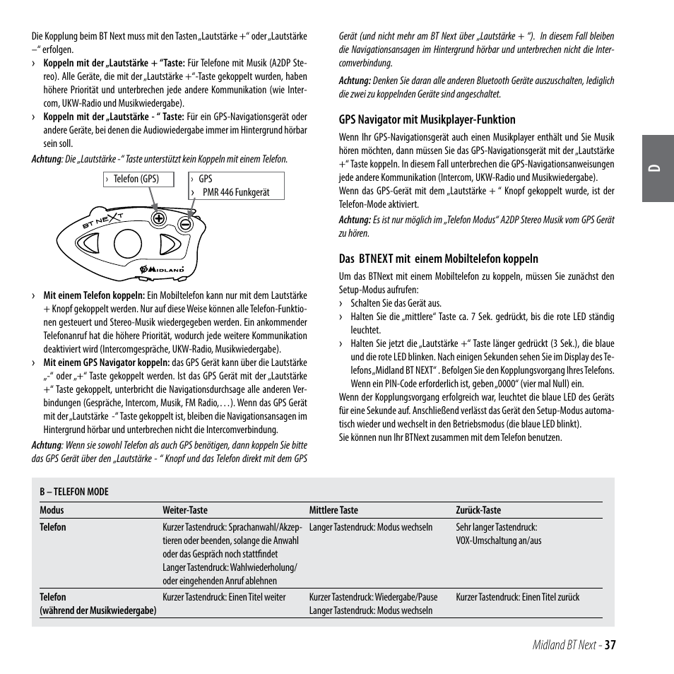 Midland bt next - 37 | MIDLAND BT Next 2.0 User Manual | Page 38 / 136