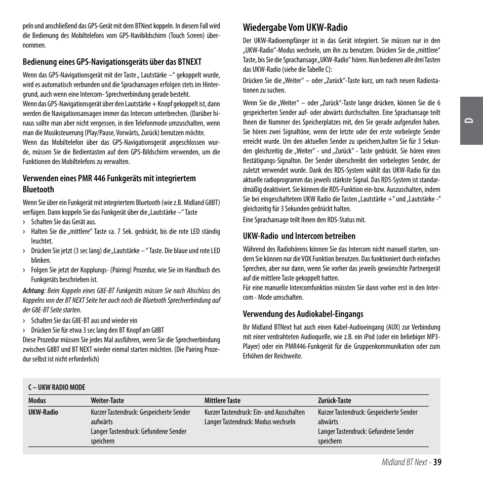 Wiedergabe vom ukw-radio | MIDLAND BT Next 2.0 User Manual | Page 40 / 136