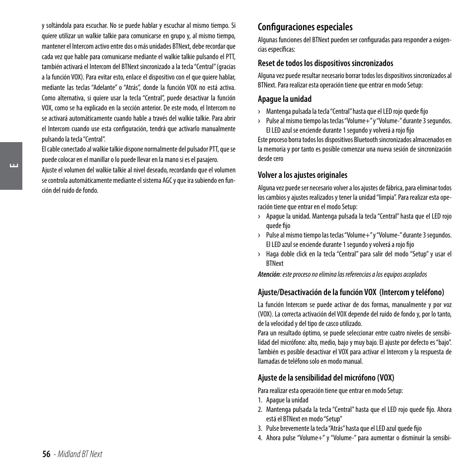 Configuraciones especiales | MIDLAND BT Next 2.0 User Manual | Page 57 / 136