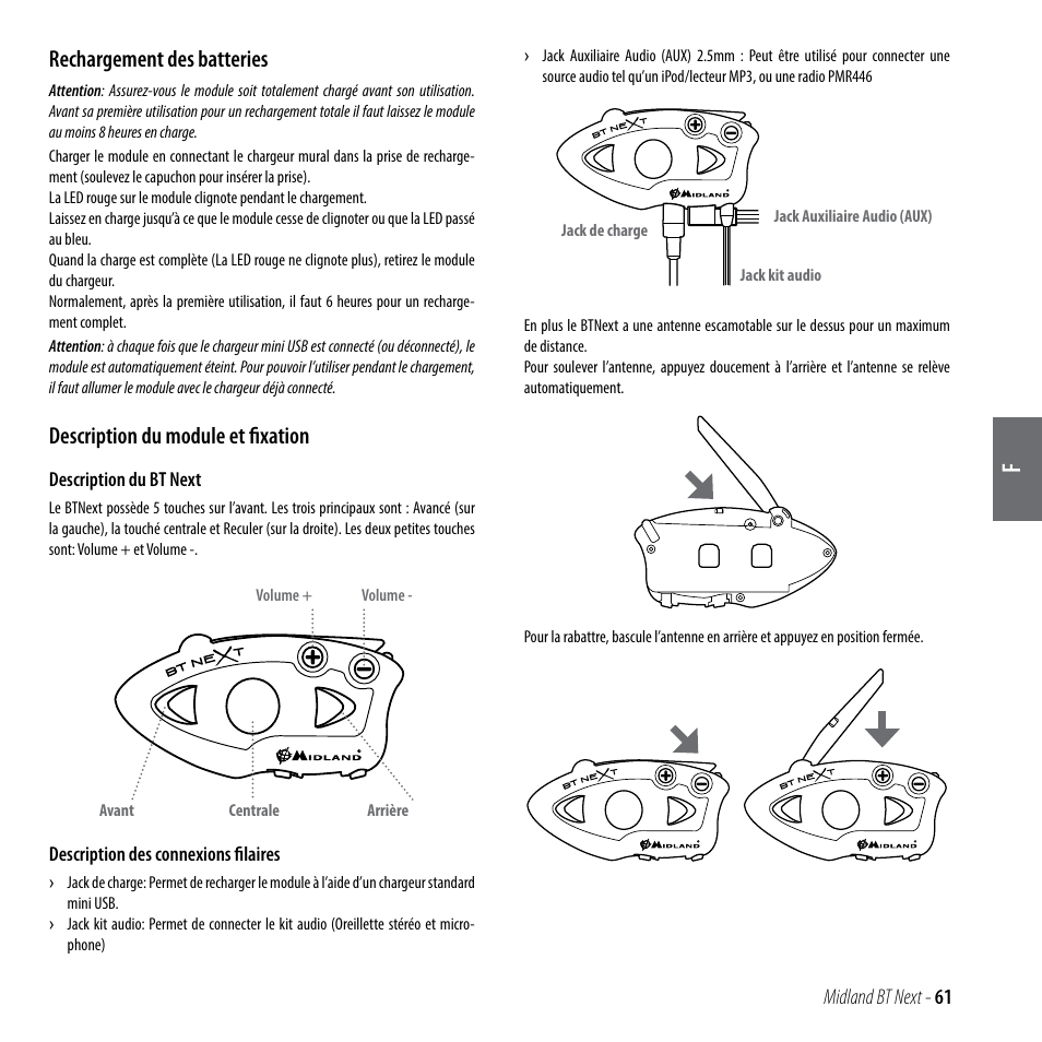 Rechargement des batteries, Description du module et fixation | MIDLAND BT Next 2.0 User Manual | Page 62 / 136