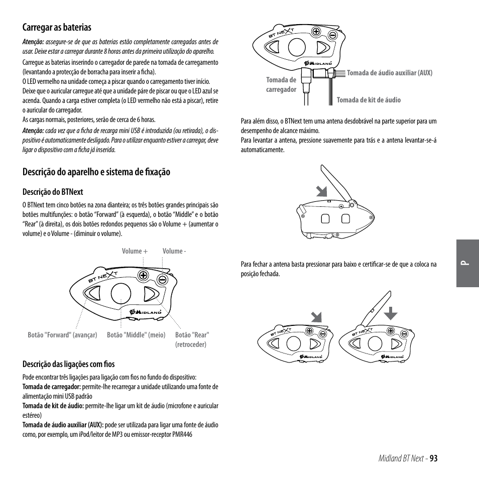 Carregar as baterias, Descrição do aparelho e sistema de fixação | MIDLAND BT Next 2.0 User Manual | Page 94 / 136