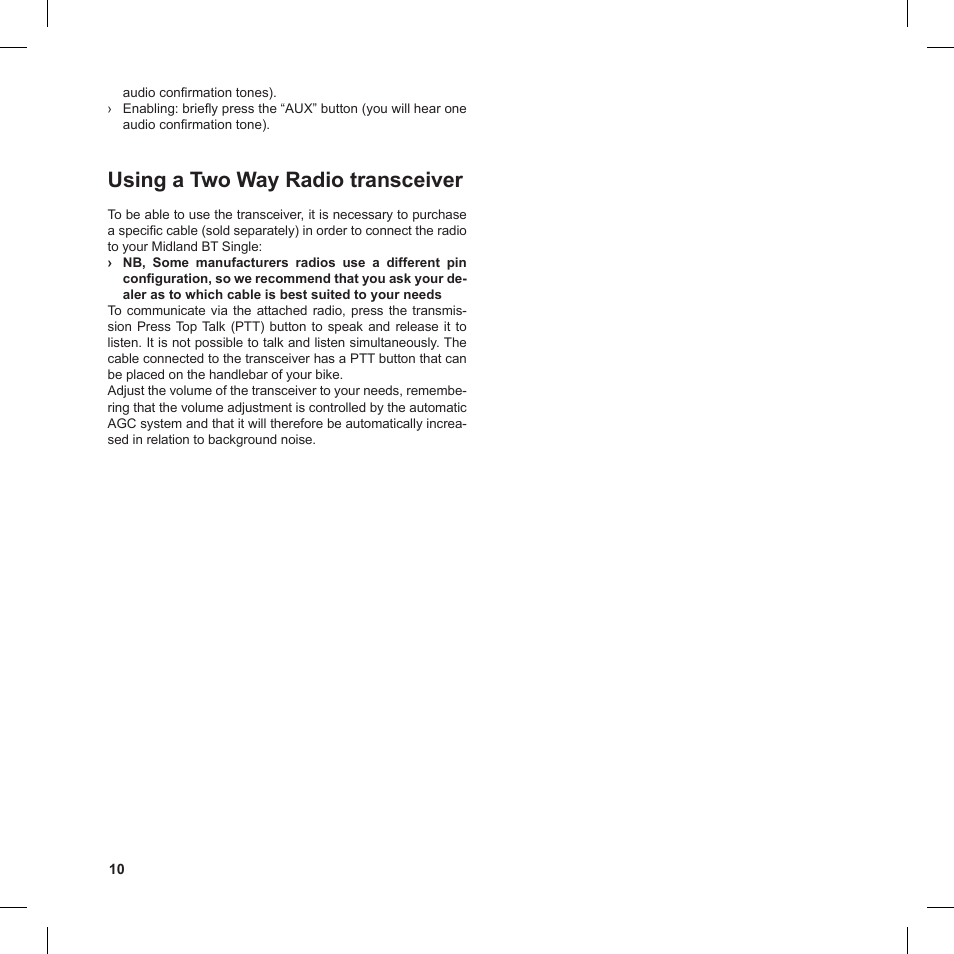 Using a two way radio transceiver | MIDLAND BT Single User Manual | Page 10 / 12