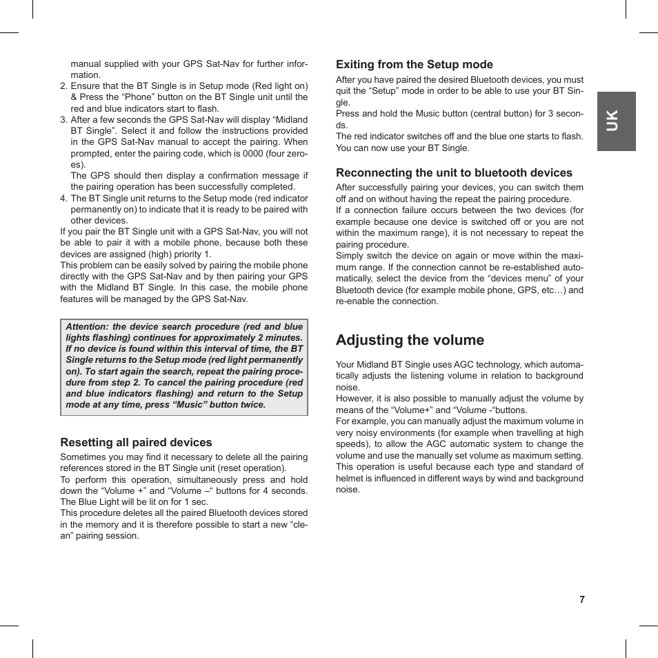 Adjusting the volume | MIDLAND BT Single User Manual | Page 7 / 12