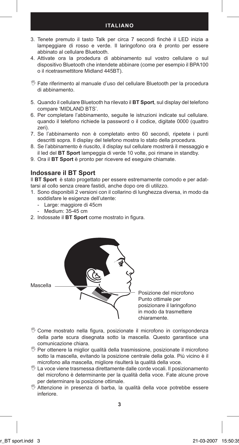 Indossare il bt sport | MIDLAND BT Sport User Manual | Page 3 / 32