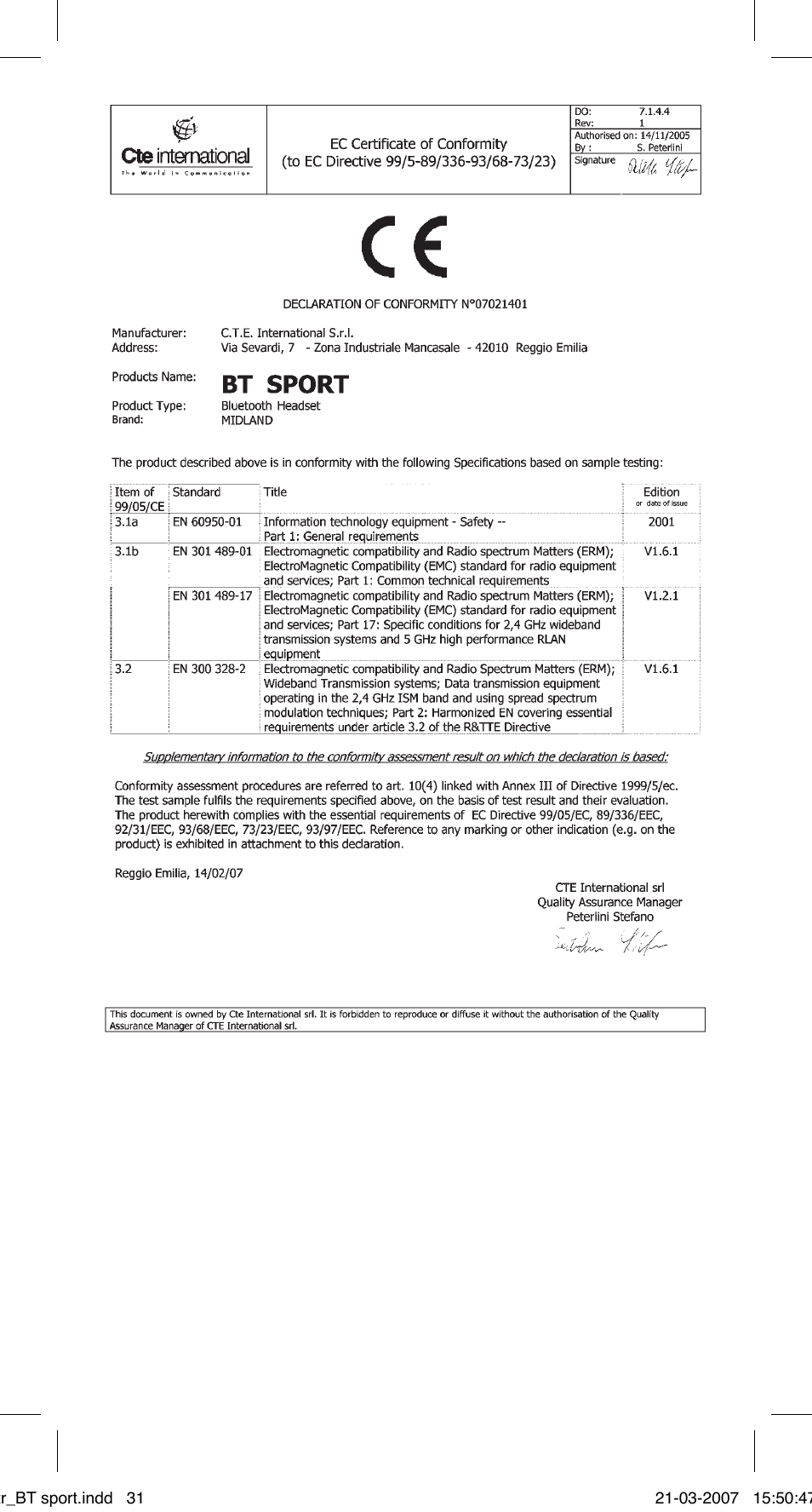 MIDLAND BT Sport User Manual | Page 31 / 32