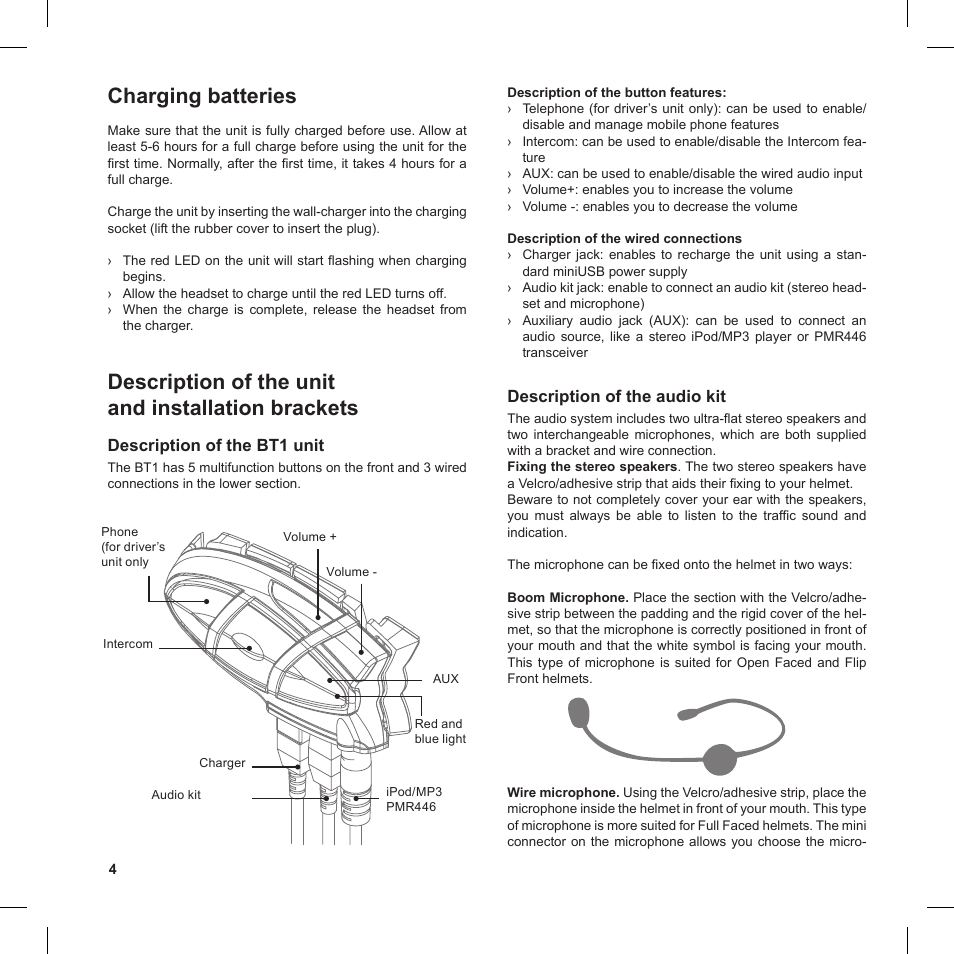 Charging batteries, Description of the unit and installation brackets | MIDLAND BT1 User Manual | Page 4 / 16